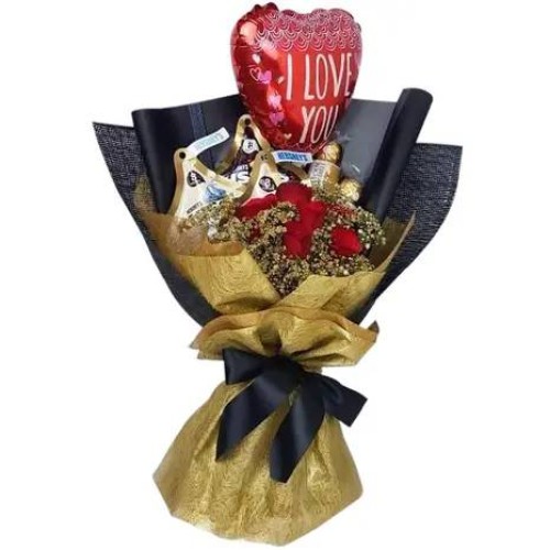 Red Roses with Mixed Chocolate and Balloon