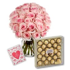 36 Pink Roses Vase with 24pcs Ferrero Chocolate Box#28