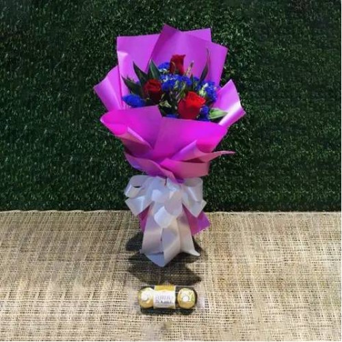 3 Red Roses Bouquet with 3pcs Ferrero Packet