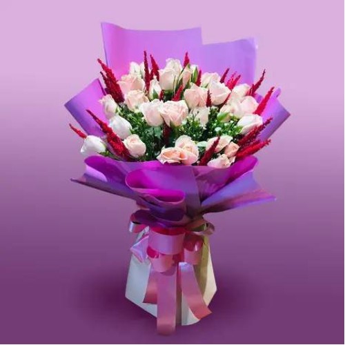 Blushing Beauty: 24 Soft Pink Rose Bouquet