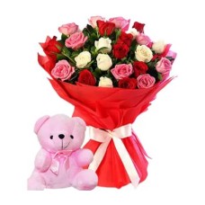 36 Mixed Roses Bouquet & Small Bear