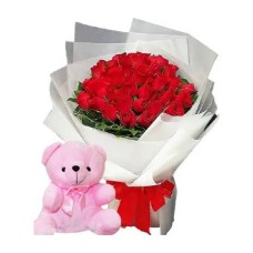 36 Red Roses Bouquet with Pink Bear