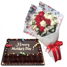 12 Red & White Roses with Dedication Cake