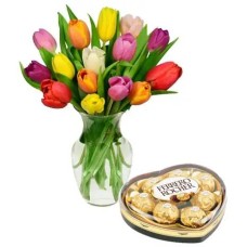 Tulips Vase with Heart Ferrero Box