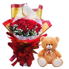 24 Red Rose Bouquet & Teddy Bear