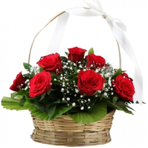 12 pcs. Red Color Roses in Basket