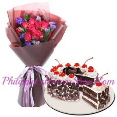 12 Red Roses with Black Forest Cake By Red Ribbon