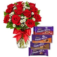 12 Red Roses Vase with Cadbury Dairy Milk 4 Varieties#35