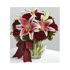 8 Dark red roses and 5 Stargazer lilies#36