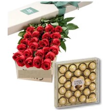 24 Red Roses Box with 24pcs Ferrero Chocolate#37