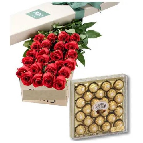 24 Red Roses Box with 24pcs Ferrero Chocolate#37
