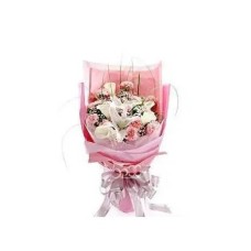 12 Pink Carnations with White Lilies