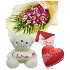 Mixed Flowers Bouquet,Pink Bear with Lindt Chocolate Box#37