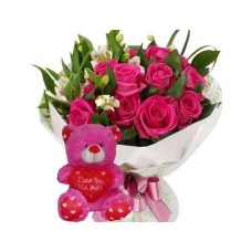 12 Pink with Small Teddy Bear on a Heart Pillow
