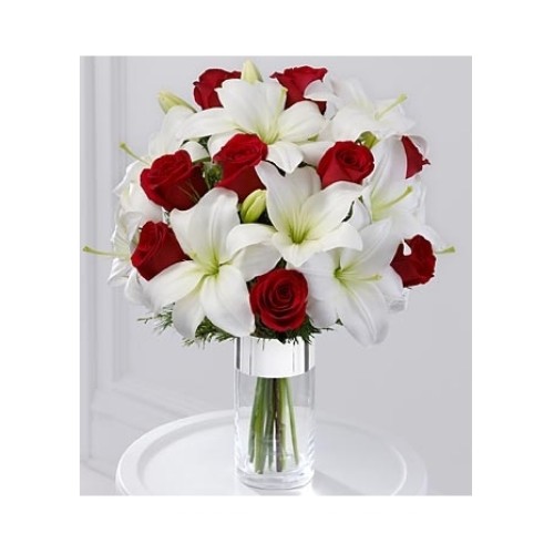 Red roses & white Oriental lilies#43