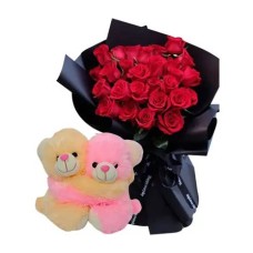 24 Red Rose Bouquets with Huggable Bear