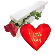 2 Red Roses Box with Heart Shaped Pillow#44