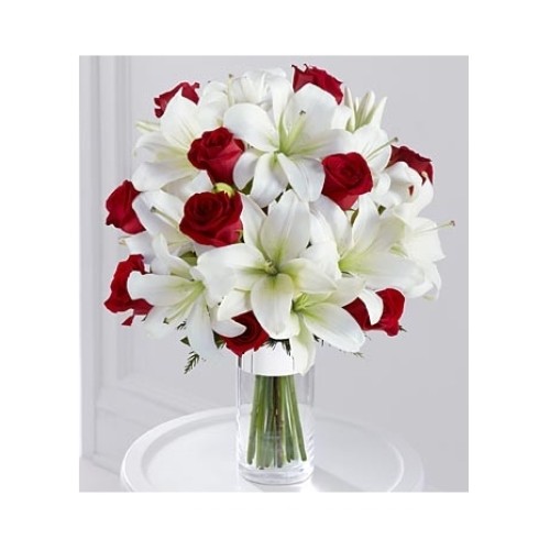 Red roses & white Oriental lilies#47