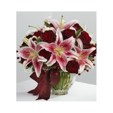 10 Dark red roses and 7 Stargazer lilies#48