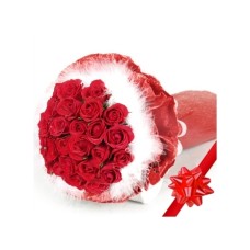 24 Roses surrounded by feathery fluff#49