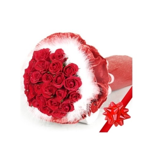 24 Roses surrounded by feathery fluff#49