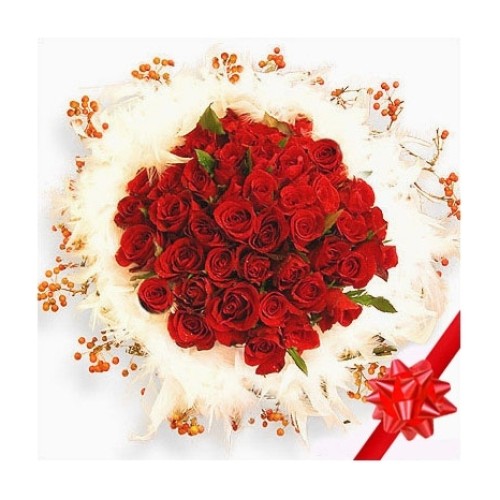 40 Roses surrounded by feathery fluff#51