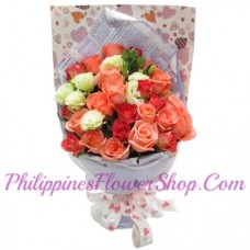 24 Orange White & Red Roses Bouquet