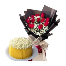 12 Red Roses Bouquet with Caramel Cake by Max's