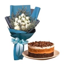 12 White Roses Bouquet with Malagos Choco Mousse