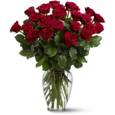 Two Dozen Red Roses in Clear Vase