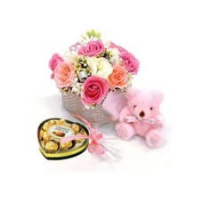 Mixed Roses w/ Chocolate & Bear