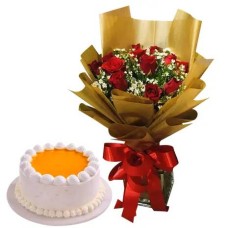 12 Red Roses Bouquet with Goldilocks Mango Cake