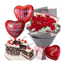 24 Rose Lindt Heart, Balloon & Cake