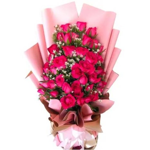 24 Pink Rose In a Bouquet
