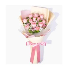 12 Pink Roses in a Bouquet