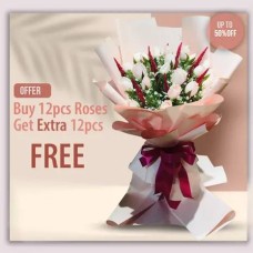 12 Peach Color Rose In Bouquet (Special Offer)
