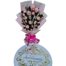 Soft 24pcs Pink Rose Bouquet And Balloon