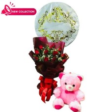 Red Rose Bouquet with Small Bear and Balloon to Philippines