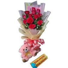 12 Red Rose with Mini Bear & Toblerone Chocolate