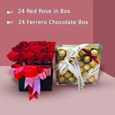 24 Red Roses in Box with Ferrero chocolate#16