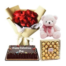 12 Red Roses, Bear, Cake & Chocolate