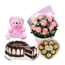 6 Red Roses, Bear, Cake & Chocolate