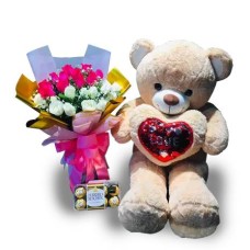 24 Roses W/ Teddy Bear & Chocolate