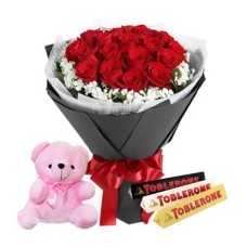 12 Red Roses, Teddy Bear & Toblerone Chocolate