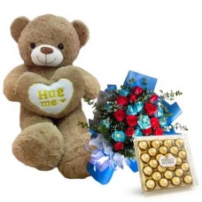 24 Roses W/ Teddy Bear & Chocolate