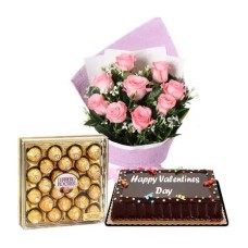 One Dozen Pink Roses, 24 Ferrero & Chocolate Cake