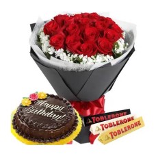 1 Dozen Red Roses, Chocolate Cake & 3 Toblerone Bar