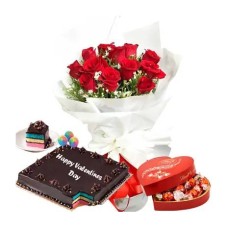 12 Red Roses, Lindt Lindor Heart Chocolate & Rainbow Cake