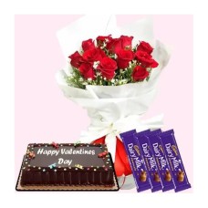 12 Red Roses with Chocolate and Cake