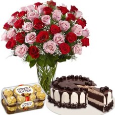 36 Red, Pink Roses & Cake w/ Chocolate